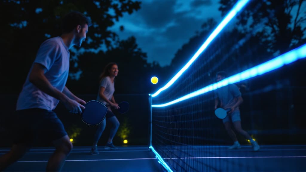 Illuminated pickleball court at night